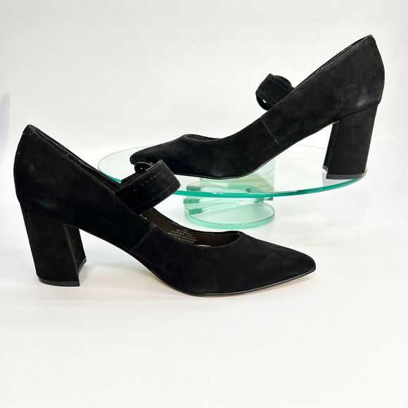 Marc Fisher Carney Heels Size 8 M Black Suede Leather Pointed Toe Strap - Picture 8 of 12